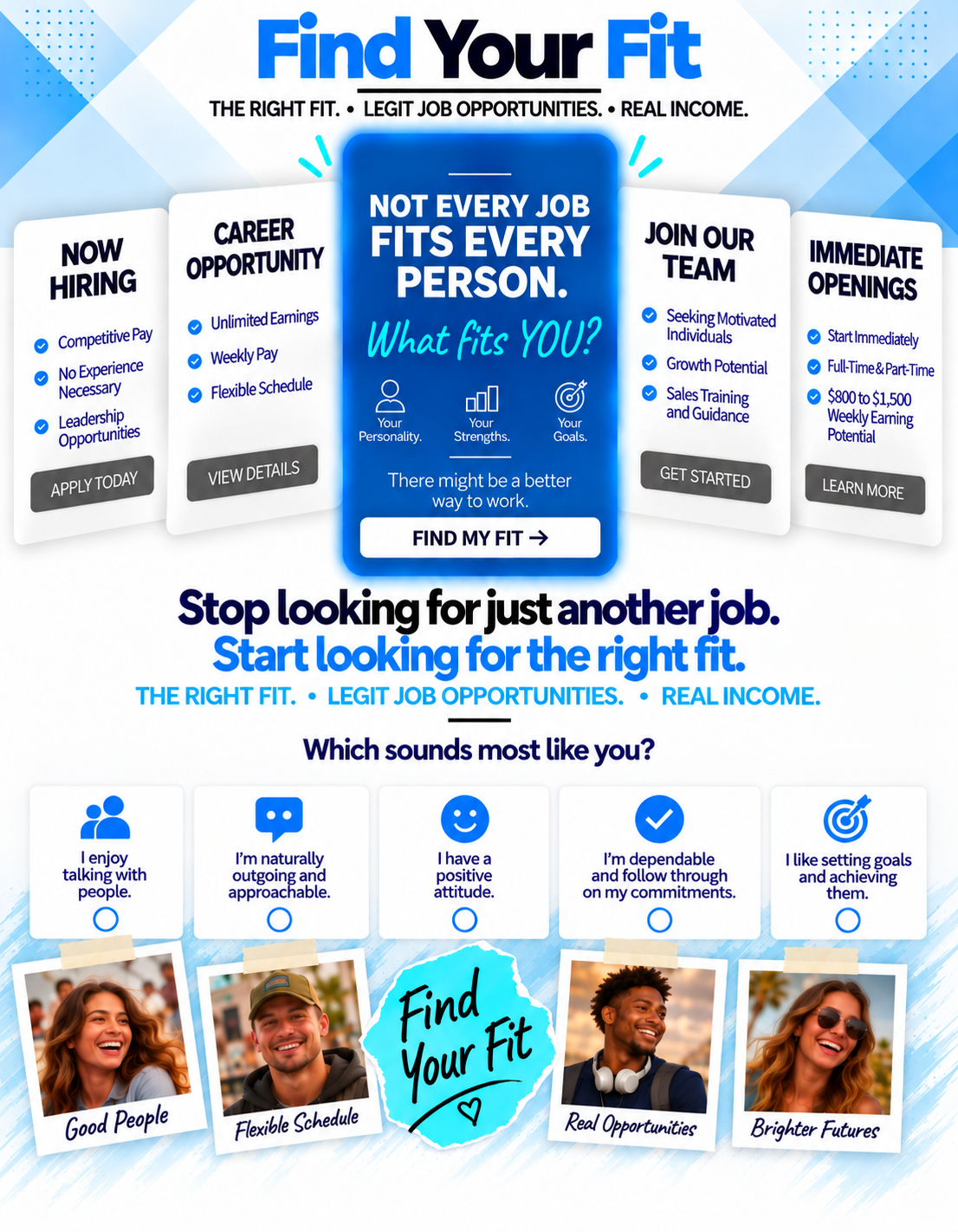 Find Your Fit recruitment opportunities and personality match page